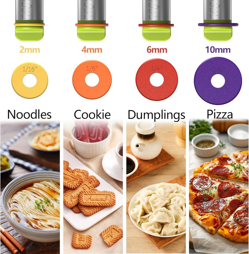 Mepple Stainless Steel Rolling Pin with Thickness Rings and Pastry Baking Mat, 13.6" Adjustable Rolling Pin Dough Roller for Baking Cookie Pizza, Comes with Large Silicone Pastry Mat and Wooden Stand - Image 3